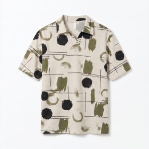 Eddez Abstract Print Johnny Collar T-Shirt