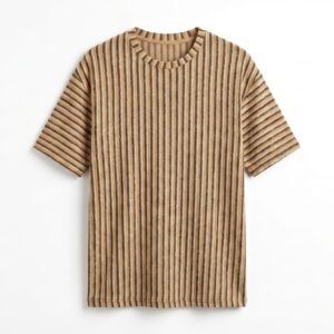 Eddez Beige Striped Johnny Collar T-Shirt